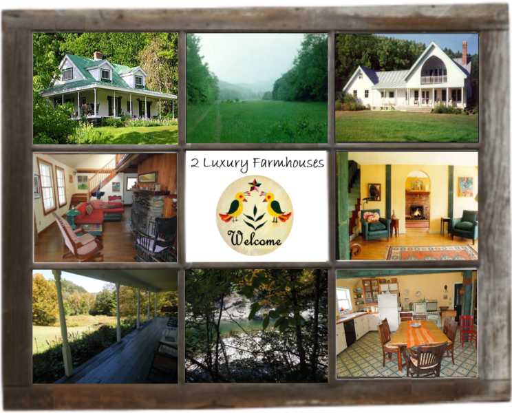 Scenes form Two lovingly restored farmhouses on a beautiful stretch of river in central Vermont
